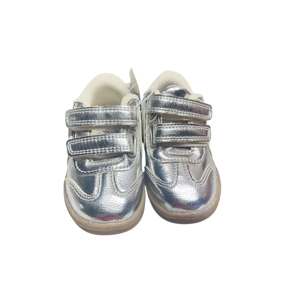 Cat & Jack Toddler Sneakers Unisex Size 5 Silver Metallic Hook & Loop